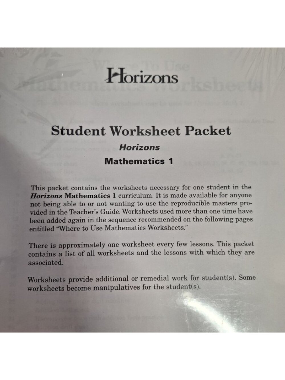 Student Worksheet Horizons Mathematics 1 Packet 2019 Edition - Picture 2 of 7